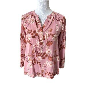 Spartina Floral Womens 100% Silk Shirt Long Sleeve Pink Small